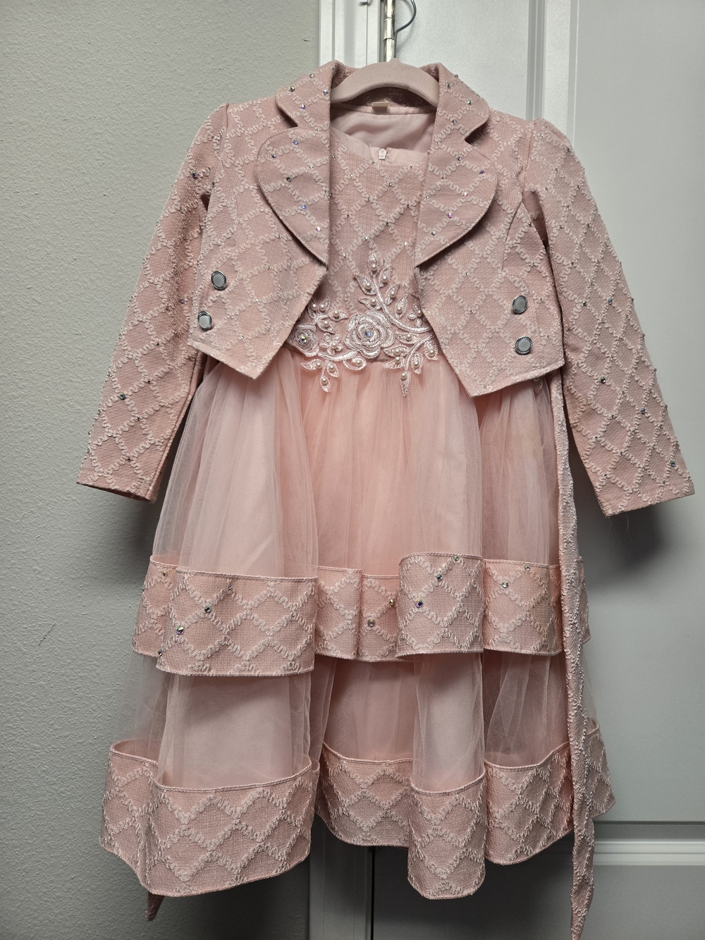 Size 5 Girls' Pink Embellished Party Dress & Jacket Set